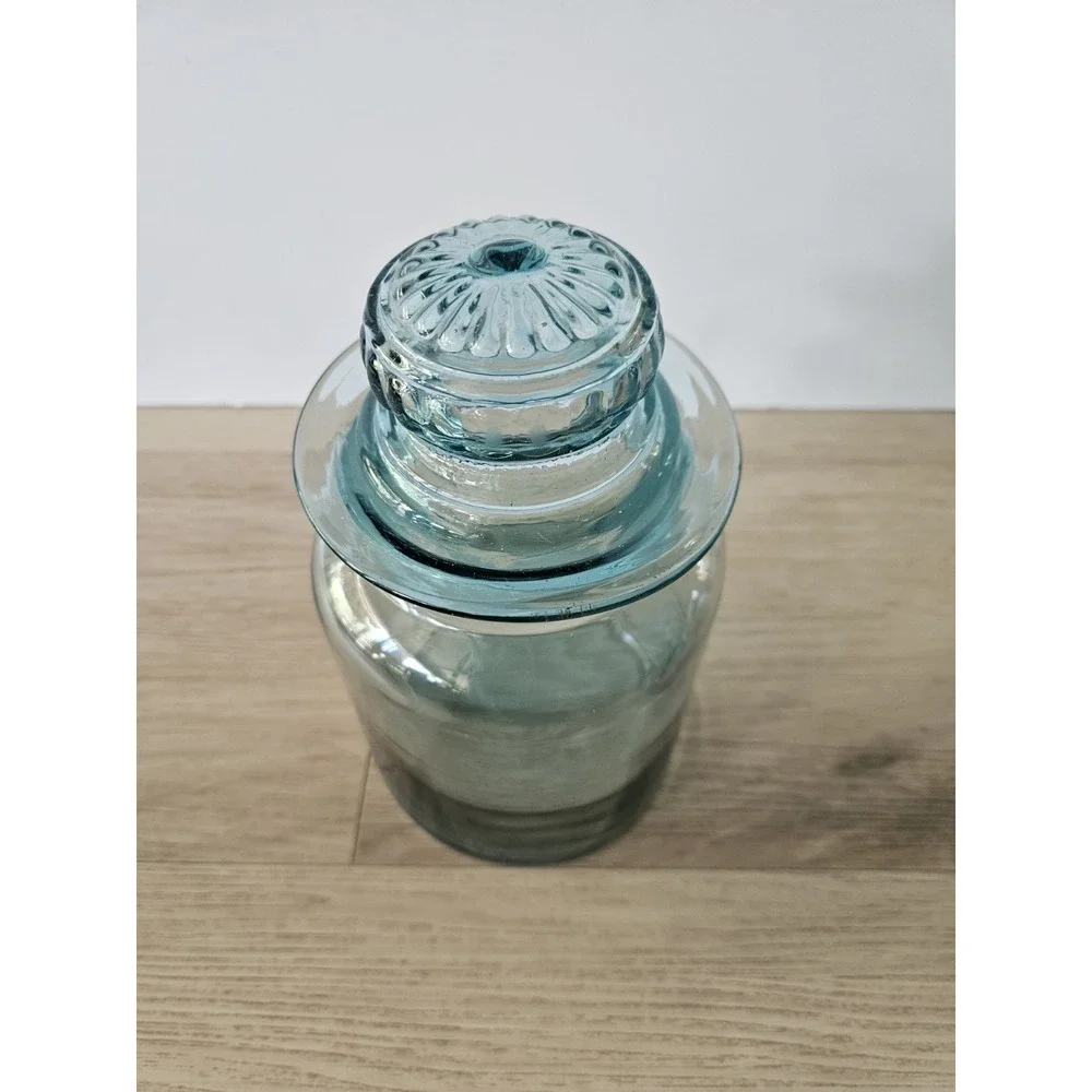 Vintage Takahashi Glass Apothecary Jar Teal‎ Blue Green MCM Canister With Lid 8